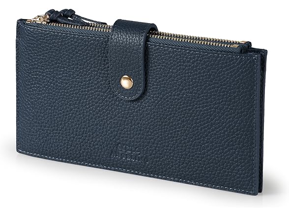 Leather Bifold Wallet Navy Blue RFID