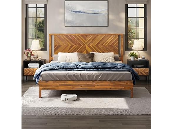 Bme Vivian 14" Deluxe Bed Frame with Headboard, Rustic