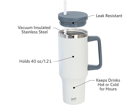 Glad Pioneer Stainless Steel Tumbler 40oz, Grey