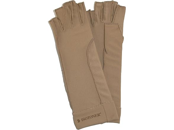 isotoner Compression Fingerless Gloves Large Tan