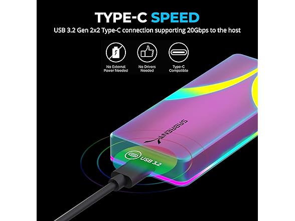 Rocket RGB USB C 20Gbps M.2 SATA/NVMe SSD Enclosure