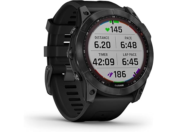 Garmin Fenix 7X Solar-Powered Waterproof 1.4-Inch Display Multisport GPS Watch with Built-in LED Flashlight and Bluetooth (Slate Gray with Black Band) (Open Box)