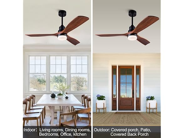 XBIBI 52" Wood Ceiling Fan w/ Light & Remote