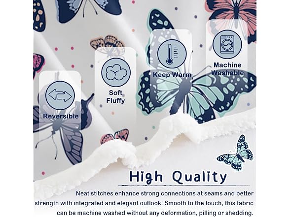 SOULZZZ Colorful Butterfly Blanket Sherpa Throw Bl