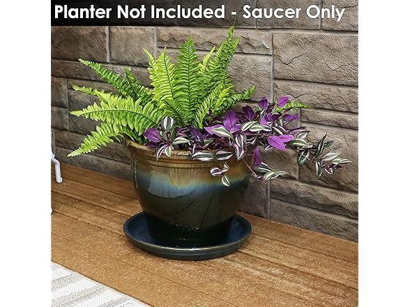 Sunnydaze 12" Ceramic Plant Saucers- Forest Lake Green