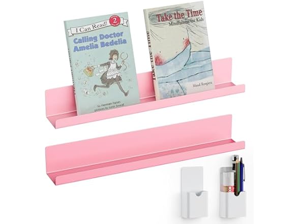 DTUQYX Magnetic Book Shelf for Whiteboard 2-Pack, Pink