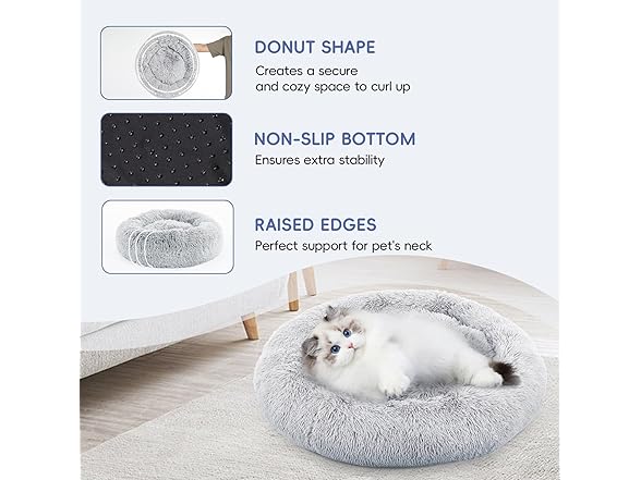 FluffyDream 24" Donut Dog Bed, Grey