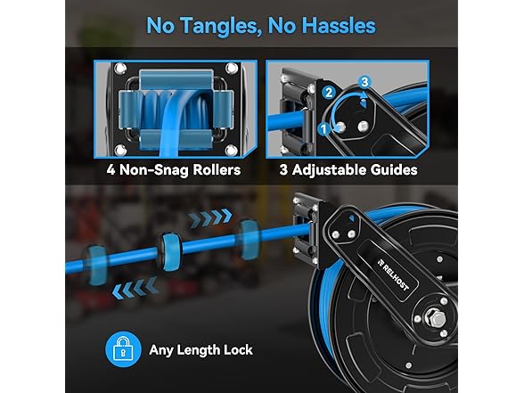 Relhost Retractable Air Hose Reel, 50 ft x 3/8 in Hybrid Air (Open Box)