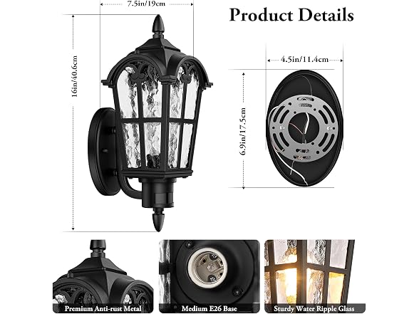 BesLowe Large Motion Sensor Outdoor Wall Light Black