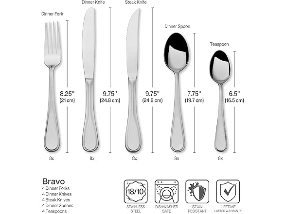 Mikasa Bravo 18.10 45 Piece Stainless Steel Flatware Set, Service for 8