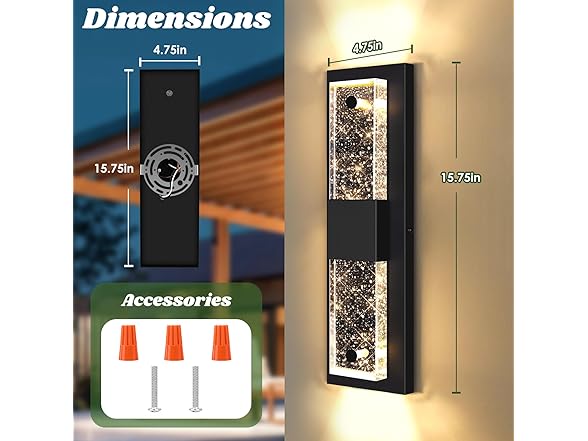 BesLowe 16" Outdoor Lights w/ Crystal Bubble Glass, 2 Pk