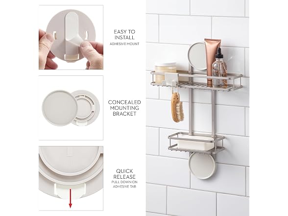 iDesign Self-Adhesive Shower Caddy with Razor Holder