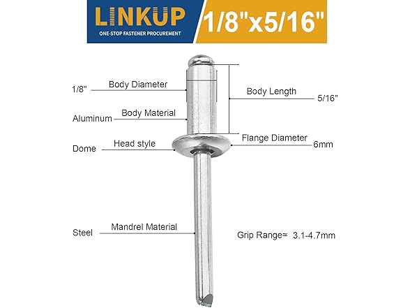 Linkup Pop Blind Rivets 380pc 1/8x5/16