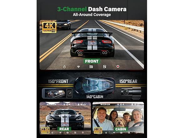 Nymzview 4K+2.5K 3-Channel Dash Cam