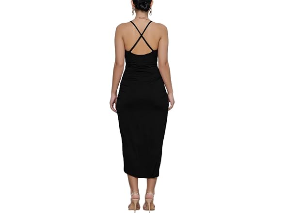 Lyaner Women (L) Summer V Neck Ruched Wrap Dress