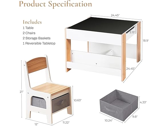 LuxenHome Toddler Table and Chairs Set