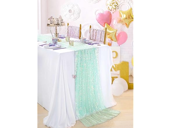 QueenDream Green Sequin Table Runner, 25x120 Inches