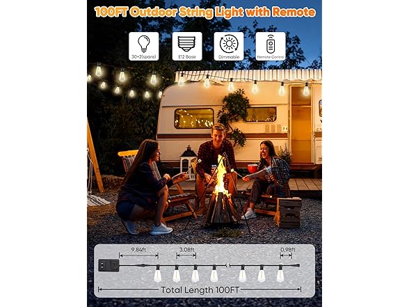 Brightever LED Outdoor String Lights 100FT