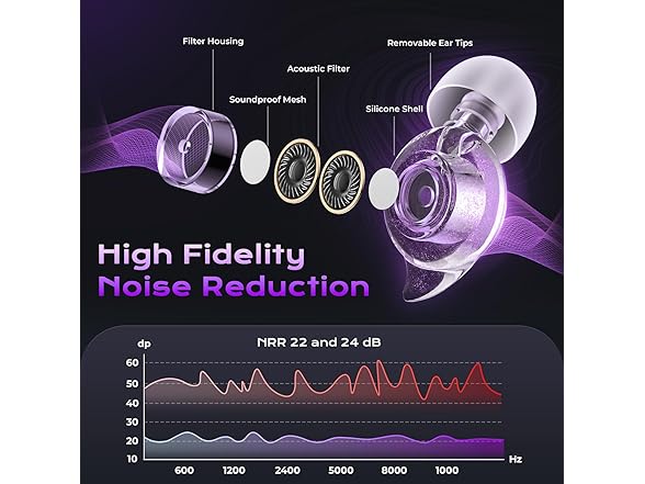 Concert Ear Plugs, 2 Pairs High Fidelity