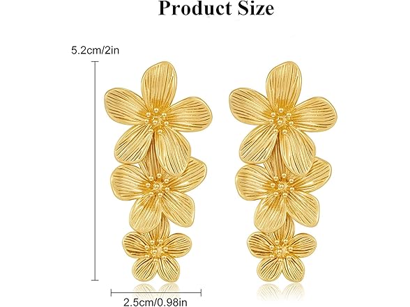 ZZFENGKR Bohemian Flower Earrings for Women 18K G