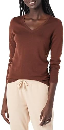 Amazon Essentials Women's Classic-Fit Lightweight Long-Sleeve V-Neck Sweater, Toffee Brown,Medium