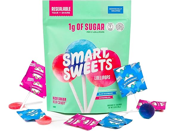 Smart Sweets, Blue Raspberry Watermelon Lollipops