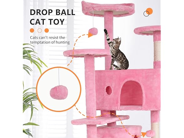 BestPet | 54" Cat Tree Tower | Pink | Sturdy
