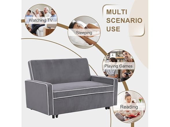 SumKea 3-in-1 Convertible Sofa Sleeper Bed 2-Seat Loveseat
