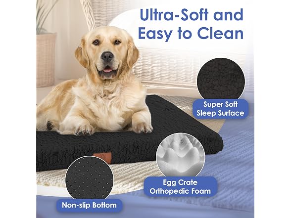 AKC Orthopedic Memory Foam Dog Crate Mat, 42" x 27", Black