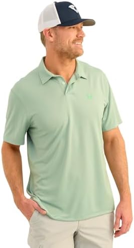 HUK Men's Standard Icon Polo Fishing Shirt with +50 UPF Sun Protection, Fog Green