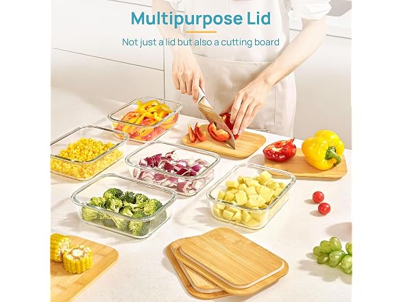 Vtopmart 5 Pack Glass Containers W/ Bamboo Lids
