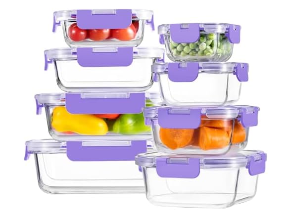 HOMBERKING 8pk Purple Glass Food Containers