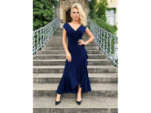 Miusol Women (XL) Elegant V Neck Dress Navy Blue