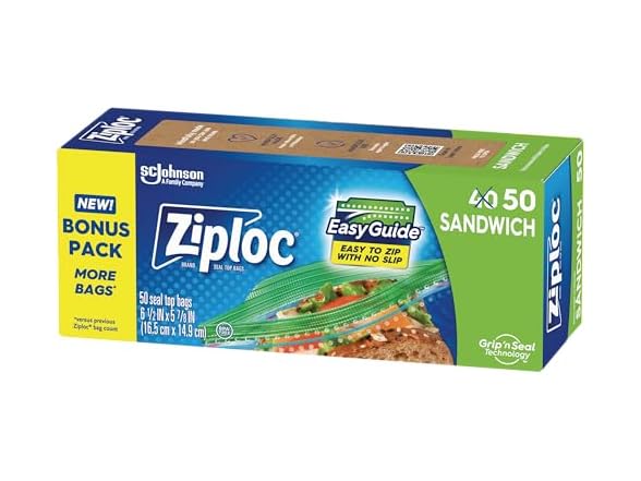 Ziploc Sandwich and Snack Bags, 50 Bags Total