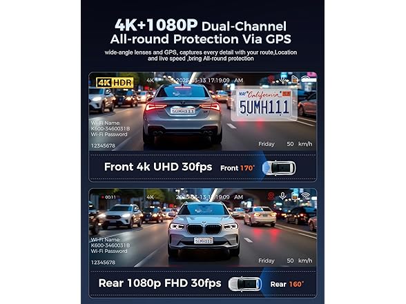 OVAMAN 4K Front and Rear Dash Cam