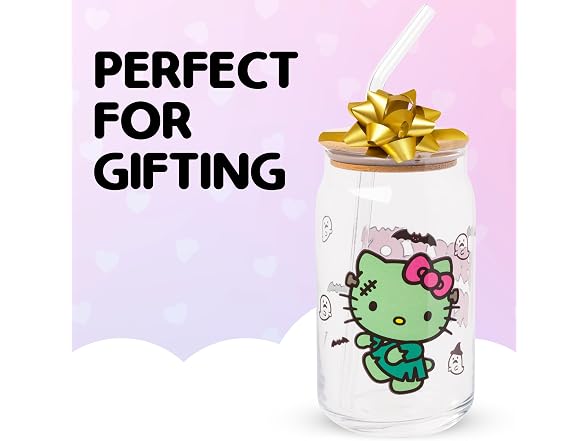 Silver Buffalo Sanrio Hello Kitty Halloween Spooky, Glass Tumbler, 16oz