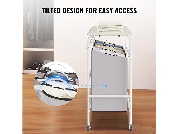 3-Section Laundry Sorter Cart with Ironing