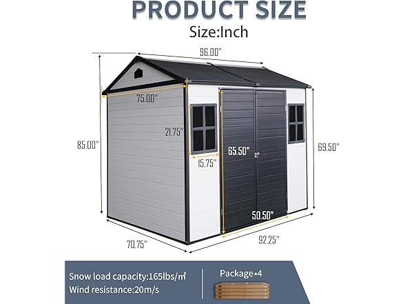 ZENITHLIVING Outdoor Storage Shed, Grey