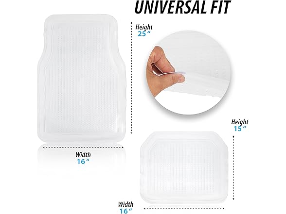 Zone Tech FM0004 4 Pc Set Clear Rubber Floor Mats Clear