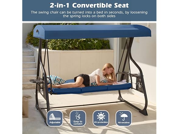 ZZW 3-Seat Patio Porch Swing 800LBS Outdoor Swing with Stand