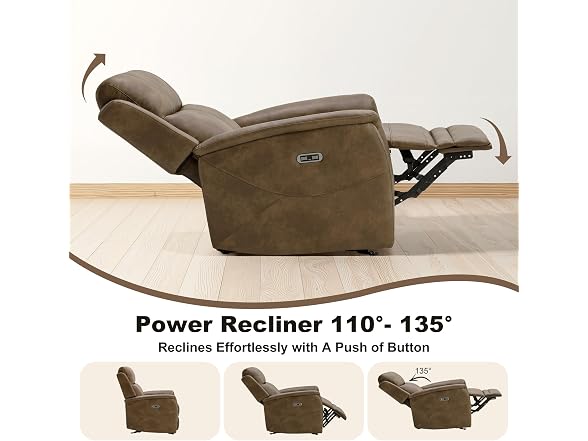 Faux Leather Recliner Chair, USB, Brown