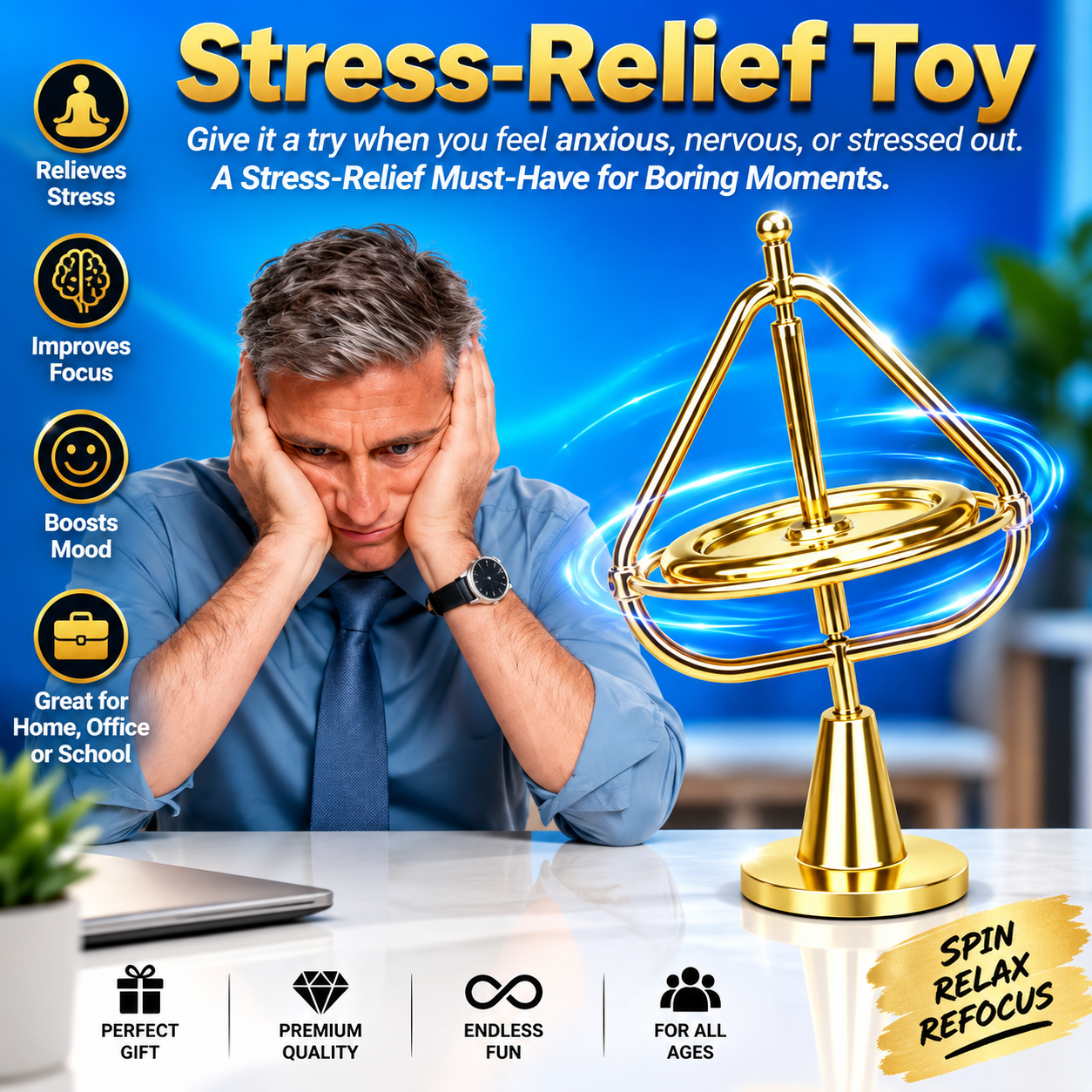 Anti-Gravity Gyroscope Toy - Gold - Gallery 6