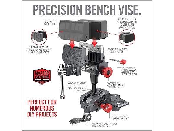Real Avid 360° Swiveling Bench Vise Grey