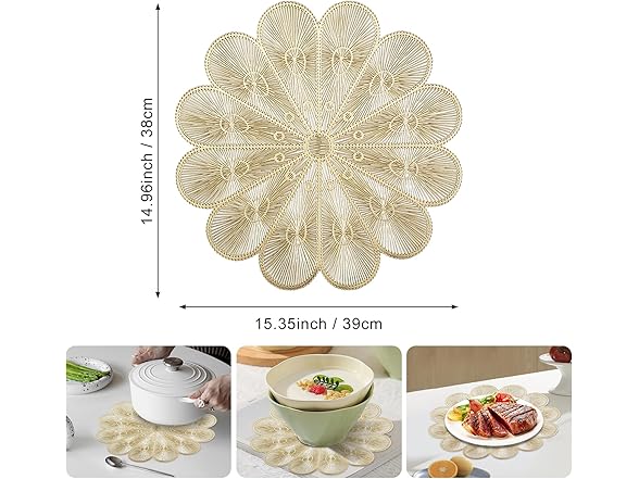 LGJkYF Gold Flower Placemats Set of 8, Spring