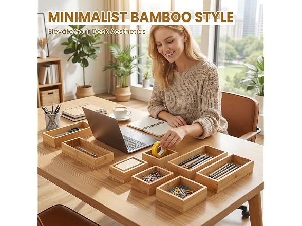 Takywep Expandable Wooden Drawer Organizer Set – 8 Pack