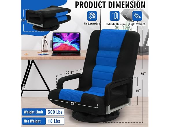 Swivel Floor Gaming Chair w/Armrests