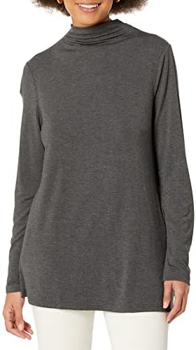 Amazon Essentials Women's Jersey Long-Sleeve Mock Neck Swing Tunic (Previously Daily Ritual), Charcoal Heather, Large