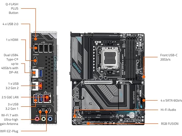 GIGABYTE X870 Gaming X WIFI7 AMD AM5 LGA 1718 Motherboard, ATX, DDR5, 3X M.2, PCIe 5.0, USB4, WIFI7, 2.5GbE LAN, EZ-Latch, 5-Year Warranty (Open Box)