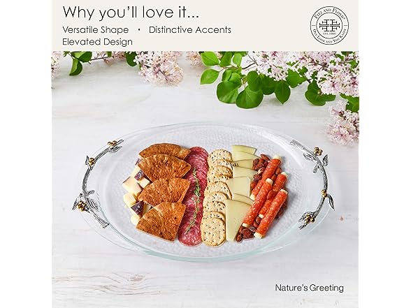 Fitz and Floyd Nature's Greeting Glass Serve Decorative Tray