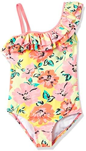 Kanu Surf Girls' Morgan Floral Ruffle 1-Shoulder 1-Piece Swimsuit, Flower Power Yellow, 2T